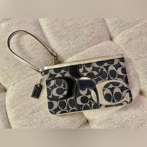 Coach Denim Canvas Signature Monogram Logo Zip Pouch Clutch Wristlet